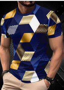 Camiseta de Manga Corta con Cuello Redondo para Hombre, Diseño Geométrico, Corte Ajustado, Informal, Transpirable, Tejido de Poliéster - Product Image 3