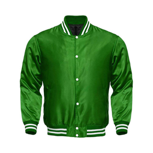 2024 New Arrival High School Baseball Letterman Jackets Custom Made Silk Green Satin Bomber Varsity Jacket for <b>Men</b> - Product Image 2