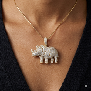 Pendentifs et breloques unisexes en argent 925 plaqué or, style Hip Hop, personnalisés, tendance, motif animaux, rhinocéros glacé, avec diamants de laboratoire, pour fêtes - Product Image 2