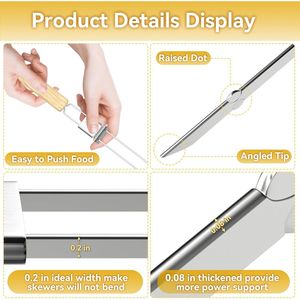 Spiedini Piatti in Acciaio Inox a Doppia Punta con Manico in Legno da 17 Pollici, Spiedini Lunghi in Metallo Riutilizzabili per Grigliare, Utensili per Barbecue - Product Image 3