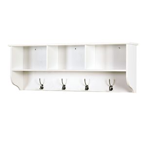 Bianco soggiorno mensola in legno ingresso a parete appendiabiti con 4 doppi ganci - Product Image 1