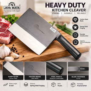Couteau de cuisine robuste JAYA MATA, 8 pouces, lame en acier carbone de 13 mm d'épaisseur, forgeage en acier à ressort, construction durable - Product Image 1