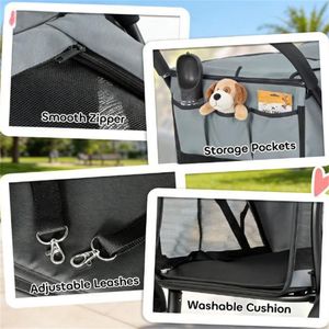 Poussette pour animaux de compagnie grise facile à transporter, poussette pour chien pratique pour les voyages - Product Image 2