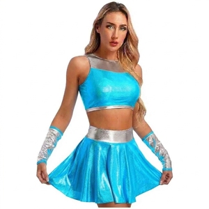 Ensemble de costume de pom-pom girl de compétition personnalisé jaune et argenté, style deux pièces avec soutien-gorge, manchons assortis, service OEM à 100% - Product Image 2