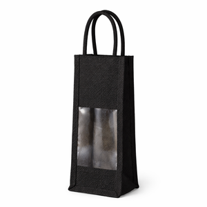 Bolsa de Yute Negra para Botellas de Vino con Ventana Transparente, Reutilizable, Ecológica, para Regalos - Product Image 4