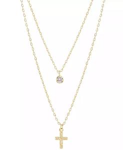 Collana rotonda con zirconi cubici e croce a due file, estensore 18 "+ 2" | Macacy's - Product Image 1