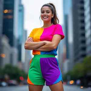 Conjunto de verano para mujer con blusa de cuello redondo y mangas con volantes de la mejor tela y minifalda con cintura fruncida y estampado digital. - Product Image 4