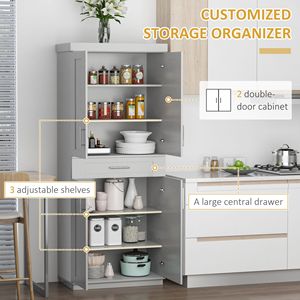 Armadio dispensa cucina moderna Freestanding grigio con ripiani regolabili e cassettiere-armadi da cucina - Product Image 5