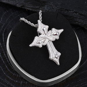 <b>Silver</b> Plated Cross Pendant With Crystal Rhinestones Micro Insert Religious <b>Charm</b> Unisex Christian Jewelry Gift - Product Image 1
