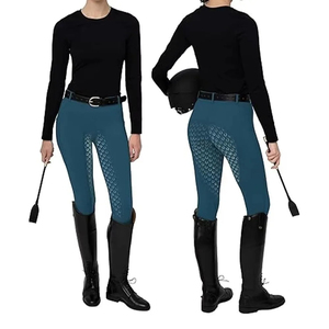 Pantalon d'équitation personnalisé taille haute pour femme avec patchs en silicone aux genoux et poche latérale pour téléphone – Vêtement d'équitation actif - Product Image 4