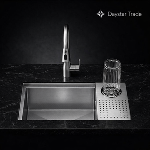 Évier de cuisine rectangulaire moderne Daystar Trade à cuve unique, à encastrer sous plan, surface noire brossée, robinet fait main, design minimaliste - Product Image 3