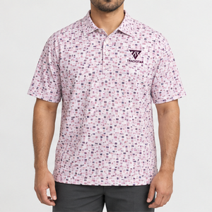 Trackstar <b>Men's</b> <b>Pink</b> Geometric Confetti Print <b>Polo</b> <b>Shirt</b> Short Sleeve Button Collar Casual Golf <b>Shirt</b> Custom Logo - Product Image 1