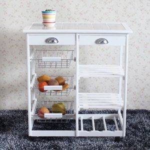 Carrello da Cucina Bianco con 2 Cassetti, 3 Cestelli, 3 Ripiani, in Legno di Quercia, con Ruote (Codice Sostitutivo 85659263) - Product Image 2
