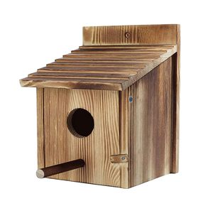 Wood Bird House Wall Mount Natural Finish Pressure Treated For Wild Birds <b>Garden</b> Use - Product Image 5