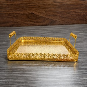 Luxury <b>Gold</b> Decorative <b>Serving</b> <b>Tray</b> with Handles Elegant Metal Vanity <b>Tray</b> for Home Decor & Wedding - Product Image 1