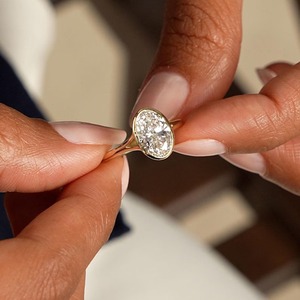 IGI Certified Elegant Design 2 Carat Oval Brilliant Cut Lab Grown Diamond Solitaire Engagement <b>Ring</b> Bezel <b>Set</b> 14K <b>Gold</b> - Product Image 3