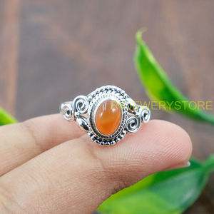 แหวนพลอยคาร์เนเลียนสีส้มธรรมชาติ เงินแท้ 925 แหวนทำมือแบบฝังขอบ วินเทจ โบโฮ เครื่องประดับสำหรับผู้หญิง - Product Image 6