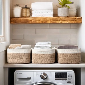 Set Of 3 Macrame Baskets For Home <b>Storage</b> And Bathroom <b>Storage</b> Organizer Keeps <b>Toiletries</b> Skincare And Towels Neatly Arranged - Product Image 3