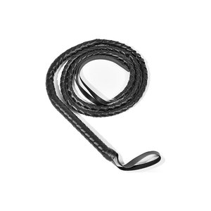 Fouet en cuir avec poignée, design enroulé, fouet en cuir tressé noir - Product Image 1