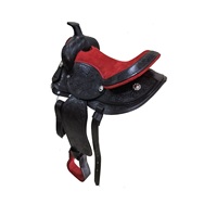 Selle de cheval thérapeutique Western en cuir de buffle, modèle Srs00155A, avec arceau en bois, rembourrage rouge et quincaillerie en laiton, taille 16 pouces, en boîte