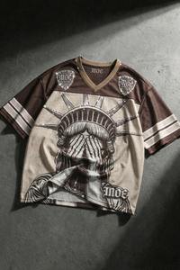 เสื้อเจอร์ซีย์ตาข่ายปักคริสตัลสั่งทำขายส่ง เสื้อผ้าสตรีทแวร์ผู้ชายไซส์ใหญ่ พิมพ์ลายแบบซับลิเมชั่น คอวี เสื้อกีฬา เสื้ออเมริกันฟุตบอล - Product Image 5