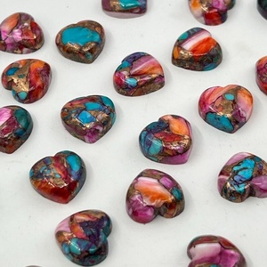 Cabujón en forma de corazón de dalia púrpura espinosa con turquesa, piedra preciosa suelta para la fabricación de joyas - Product Image 4