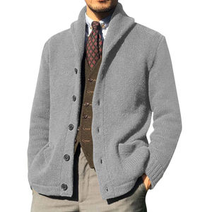 Suéter Casual de Hombre con Solapa, Color Sólido, para Otoño e Invierno, Chaqueta de Lana/Cachemira Tejida Cálida - Product Image 1