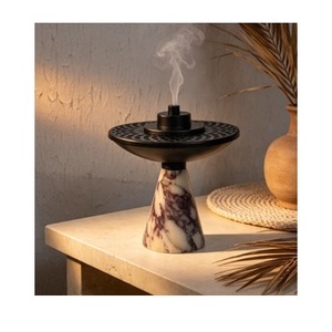 Quemador de Incienso Cónico Ecológico de Mármol Calacatta Viola, con Malla Geométrica Verde, para Bakhoor Aromático - Product Image 1