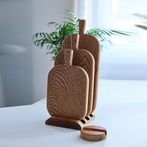 Ensemble de 3 planches à découper élégantes en chêne avec grain de bois riche et élégant, support vertical fin, parfait pour la cuisine et la découpe des légumes - Product Image 2