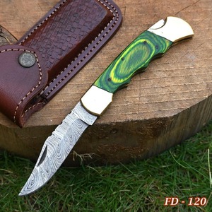 Navaja de Combate Plegable |   Mango de madera |   Hoja de acero de Damasco |   Borde Recto |   Grado Industrial |   Navaja de Bolsillo OEM - Product Image 5