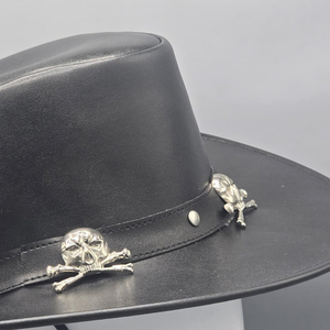 Black Leather Cowboy <b>Hat</b> Handmade with Hand Embroidery Western Wide Brim <b>for</b> <b>Men</b> and Women Four Seasons Use Custom Design - Product Image 2