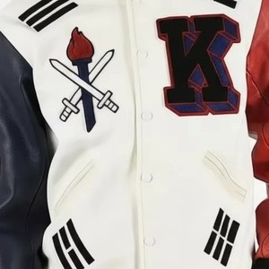 Custom Men's Embroidered Varsity <b>Jacket</b> Genuine <b>Leather</b> Sleeves Wool Body Baseball Style OEM ODM Sample Service Available - Product Image 1