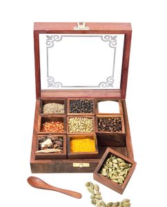 Boîte à épices en bois avec couvercle en verre et compartiments pour herbes, pour le rangement en cuisine - Product Image 2