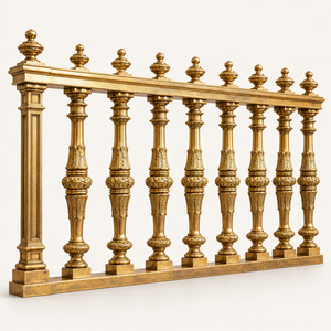 Rampe et balustrade en métal classiques dorées avec balustres tournés gravés et poteaux à embouts ornementés - Product Image 3