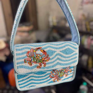 <b>Green</b> White Beaded <b>Clutch</b> <b>Bag</b> Fashion Single Animal Print Stripes Hand Embroidery Magnetic Closure Cross-Body Strap Durable - Product Image 4