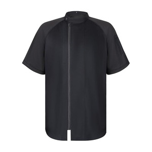 Veste de chef professionnelle à manches courtes, couleur personnalisée, impression numérique de haute qualité, fermeture éclair sur le devant, uniforme unisexe pour restaurant et bar - Product Image 1