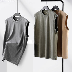 High Quality Customized logo Design Casual Slim Custom Streetwear Washed Tank Topl <b>Collar</b> High- Oversized <b>T</b>-<b>shirt</b> for Men - Product Image 5