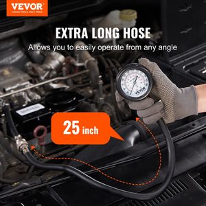 ชุดอะแดปเตอร์ทดสอบการบีบอัด9ชิ้นเกจวัดความดันแบบคู่ที่แม่นยำ0-300 PSI ท่อเข้าถึงได้นานเคสสำหรับเครื่องยนต์ยานยนต์ - Product Image 2