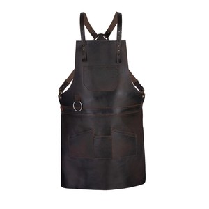 Tablier en cuir avec bretelles croisées et plusieurs poches pour uniforme de personnel de restaurant et de bar - Product Image 1