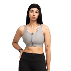 Débardeur court gris zippé pour femme, soutien-gorge de sport athlétique sans manches, idéal pour l'entraînement, le yoga, le fitness, les activités sportives et les loisirs - Product Image 1