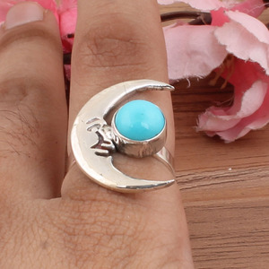 925 Sterling <b>Silver</b> Natural Turquoise Moon Face <b>Ring</b> Carved Women's Moon Band Western <b>Boho</b> Classic Wedding Jewelry Wholesale - Product Image 3