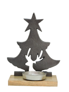 Figurine de renne moderne en nickel et aluminium Artesign avec étoile en métal argenté empilée sur un arbre de Noël sur socle en bois - Product Image 4