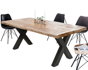 Table de salle à manger moderne industrielle pour la maison, la cuisine ou le restaurant, avec pieds en métal épais de 3x3 pouces et plateau en bois de manguier massif finition brute ou lisse - Product Image 3