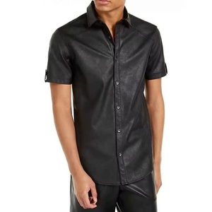 Chemise en cuir de style classique pour homme - noire - cuir d'agneau - cadeau pour homme - cuir de mouton véritable fait main - Product Image 4