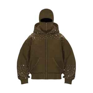 Sweat-shirt cagoule zippée intégrale pour homme avec logo personnalisé, en polaire et coton, style ninja, orné de strass, pour le ski et le streetwear robuste - Product Image 3