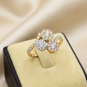 Fine Jewelry Direct Manufacturer Popular Design 18 Karat Yellow Rose White Real Diamond 3 Clusters Ring for Female Gift - Product Image 5