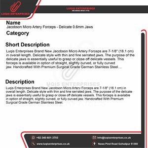 Pinzas Jacobson Micro Artery Forceps Delicate con mandíbulas de 0.6mm, pinzas hemostáticas quirúrgicas de acero inoxidable, instrumento médico quirúrgico. - Product Image 5