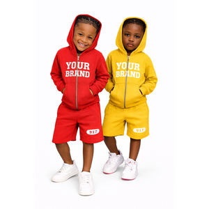 Conjunto de Sudadera con Capucha y Pantalones Cortos para Niños, Logotipo Personalizado, Ropa de Dos Piezas de Algodón para Niños y Niñas, Ropa de Verano OEM - Product Image 3