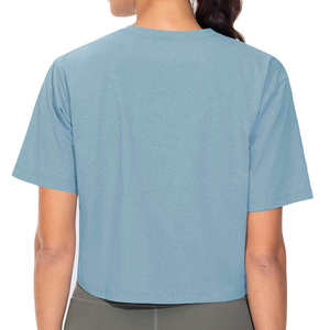 Haut court asymétrique pour femme à manches courtes, col rond, coupe ajustée, tricoté, séchage rapide, décontracté, mode estivale, léger et respirant - Product Image 2