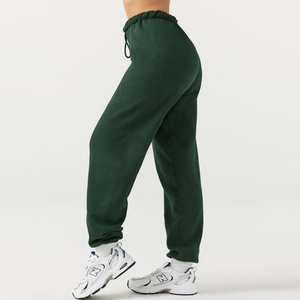 Men's Dark Green Elastic Waist Drawstring Knitted Sweatpants Casual Loose Fit Midweight Plain Dyed <b>Pants</b> - Product Image 2